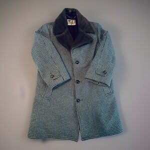 Vintage 1950s Lakeland Wool Coat Men's M Faux Fur Collar Houndstooth 40